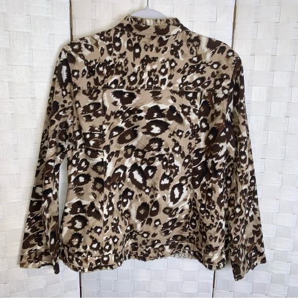 Additions By Chicos Ruffled Blazer Jacket Animal Print Women’s Size Medium - Picture 7 of 12